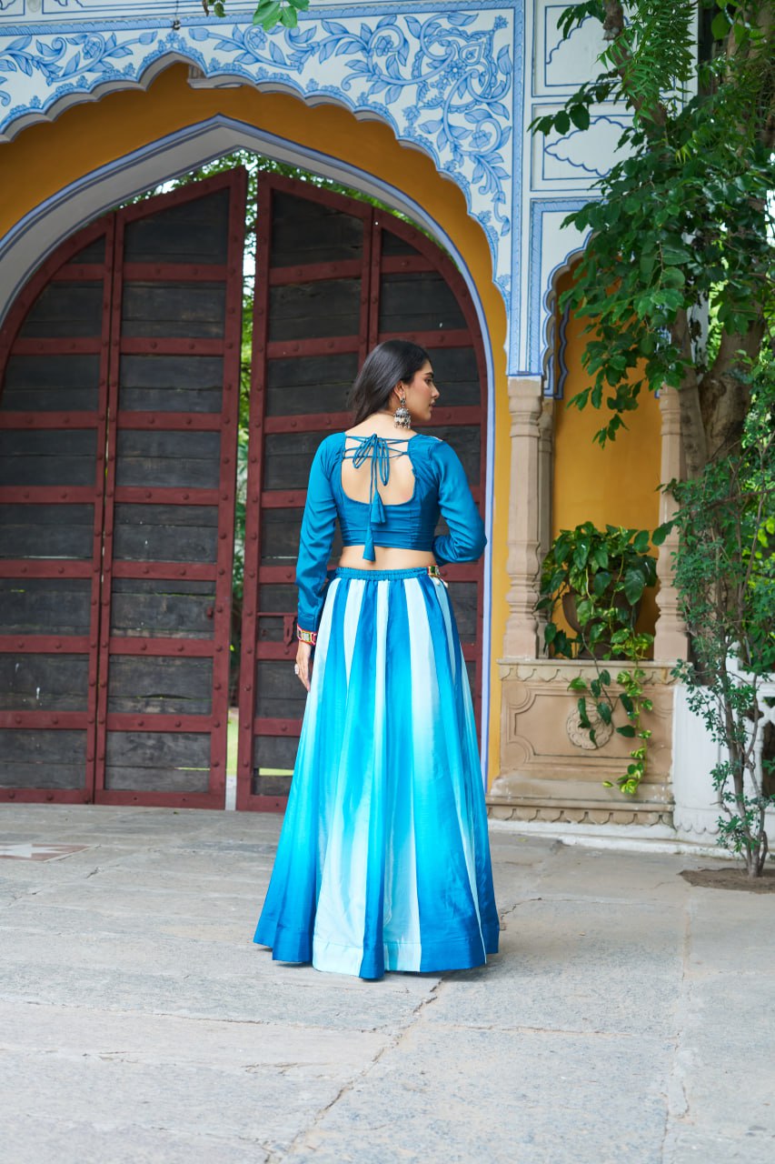 Sky Blue Multicolor Kutchi Gamthi Embroidered Work Navratri Lehenga Choli