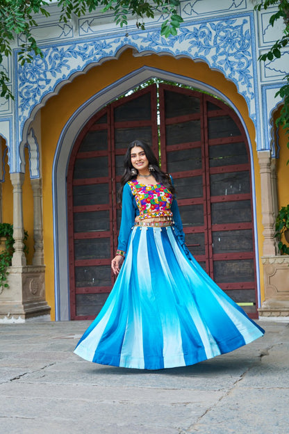 Sky Blue Multicolor Kutchi Gamthi Embroidered Work Navratri Lehenga Choli