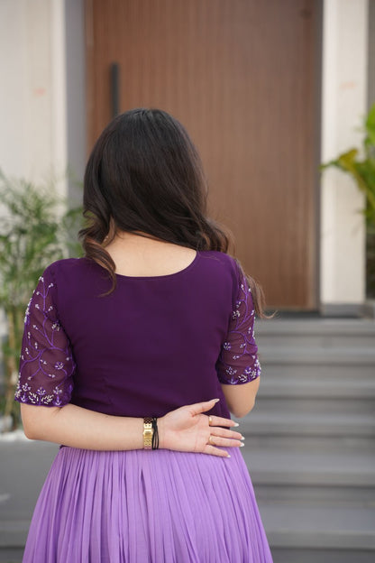 Lavender Faux Blooming With Beads Embroidered Work And Rich Floral Pedding Digital Print Gown
