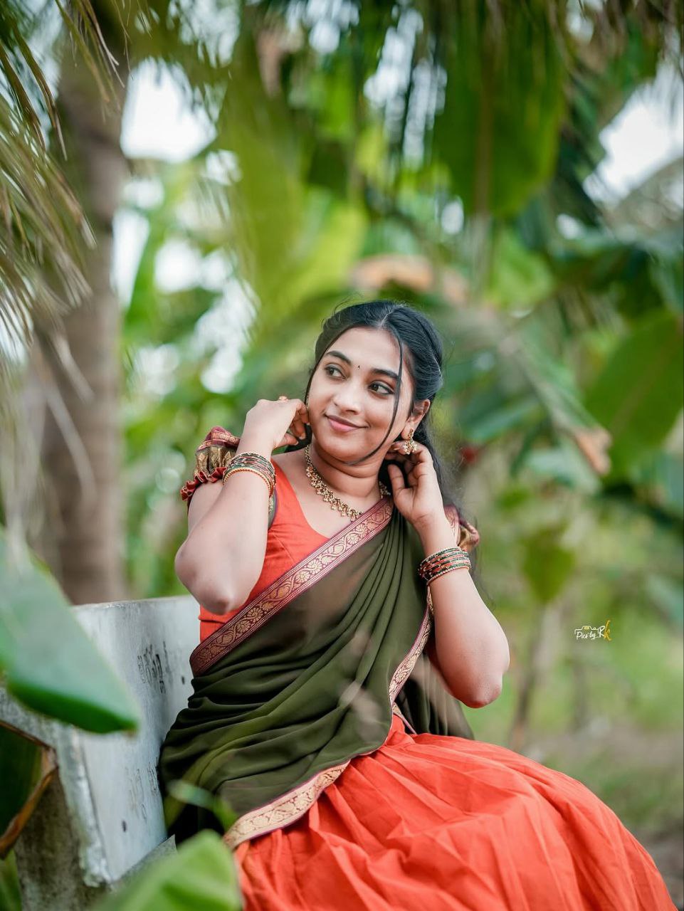 Orange Kanjivaram Silk Half Saree – Traditional Zari Weaving Langa Voni Set