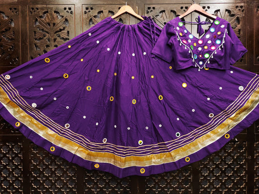 Purple Rayon Cotton Real Mirror Work Fully Stiched Navratri Lehenga Choli