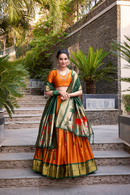 Orange Color Paithani Zari Weaving Work Lehenga Choli