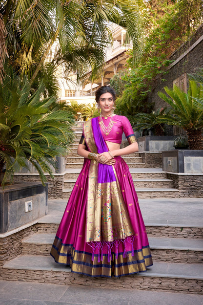 Pink Color Paithani Zari Weaving Work Lehenga Choli