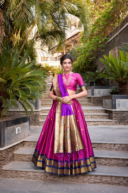 Pink Color Paithani Zari Weaving Work Lehenga Choli