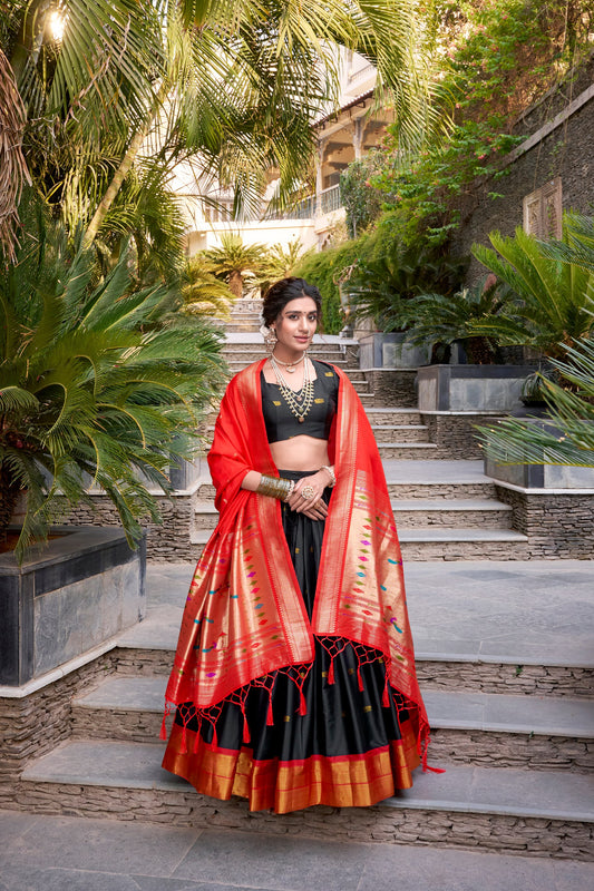 Black Color Paithani Zari Weaving Work Lehenga Choli