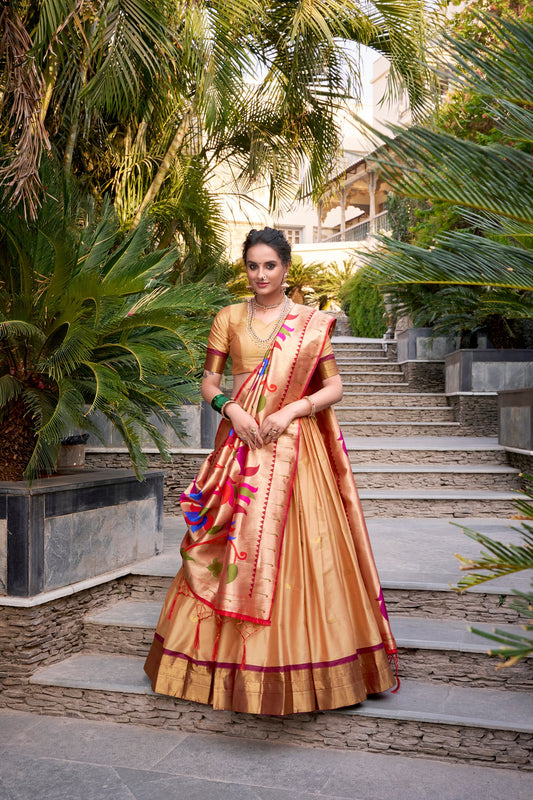 Chiku Color Paithani Zari Weaving Work Lehenga Choli