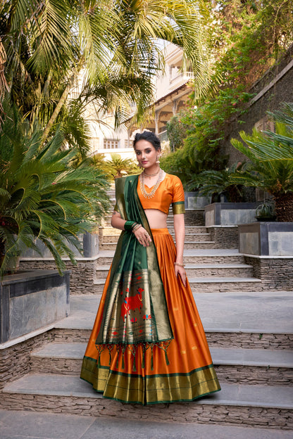 Orange Color Paithani Zari Weaving Work Lehenga Choli