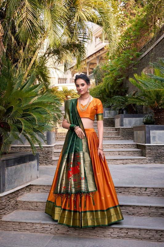 Orange Color Paithani Zari Weaving Work Lehenga Choli