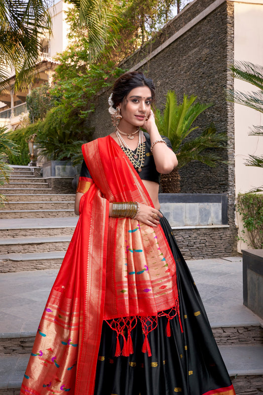 Black Color Paithani Zari Weaving Work Lehenga Choli