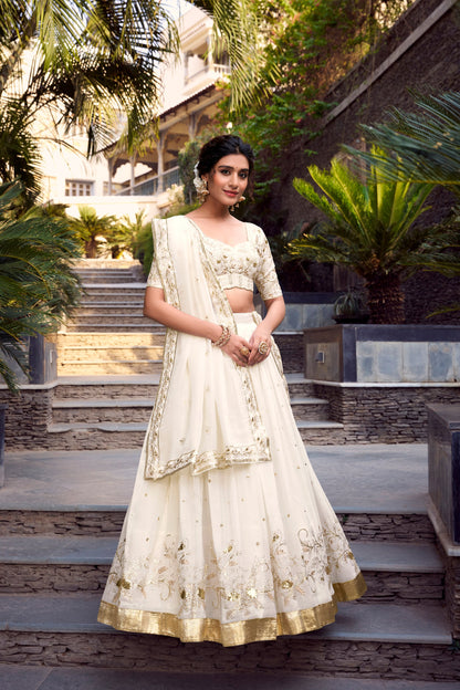 Off White Silver Glosy Sequins and Embroidery with Foil Work Lehenga Choli