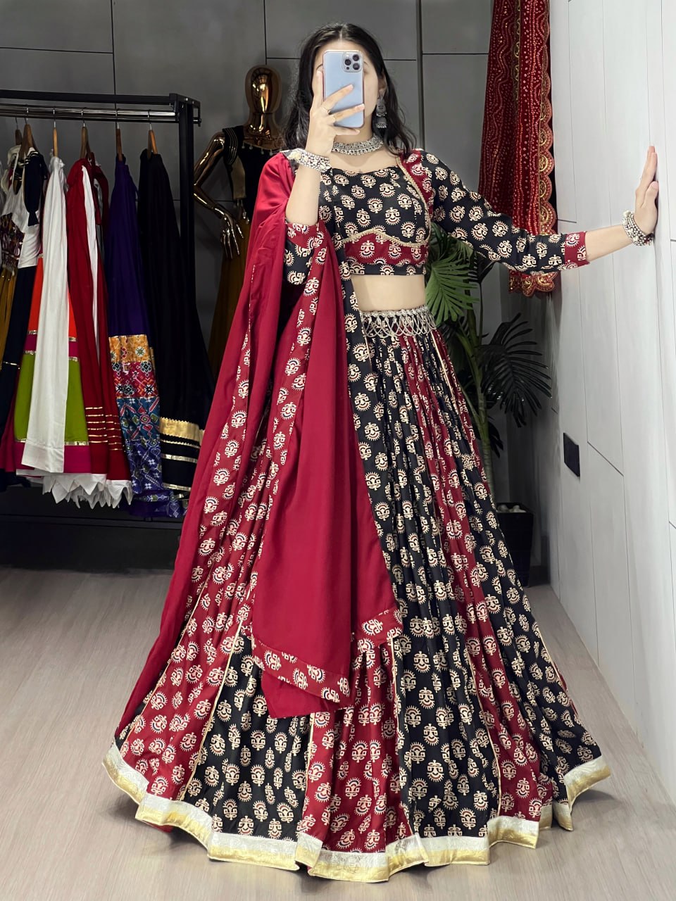Pure rayon cotton Navratri chaniya choli dual color contrast
