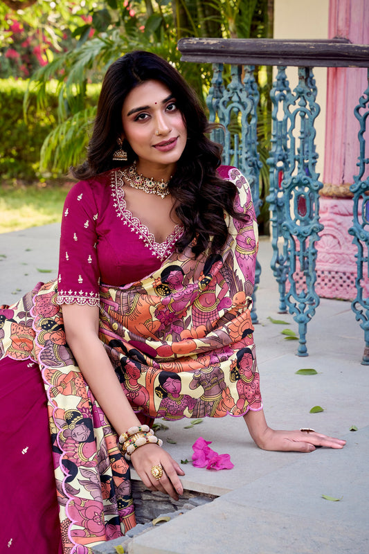 Pink Vichitra Silk Sequins And Thread Embroidery Work Lehenga Choli
