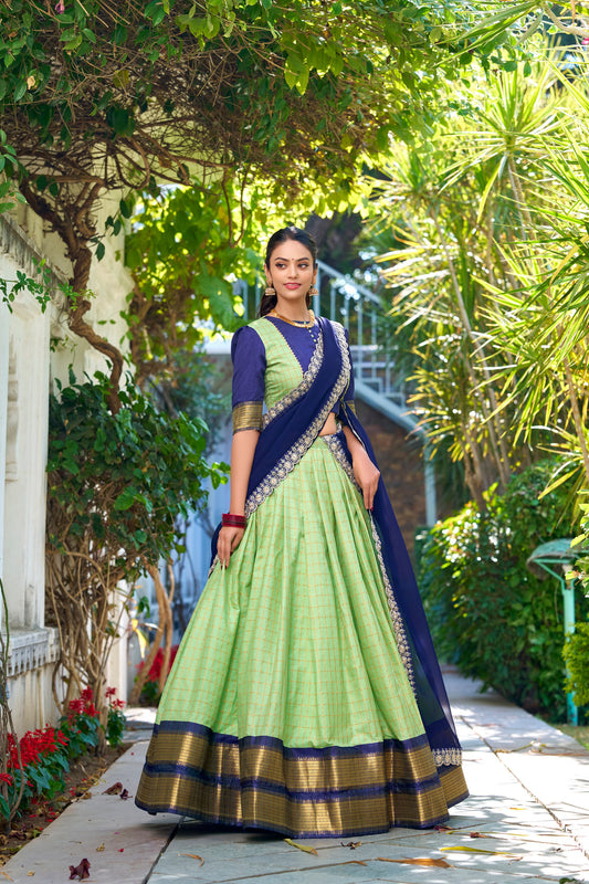 Pista Zari Chex Zari Weaving Work Lehenga Choli