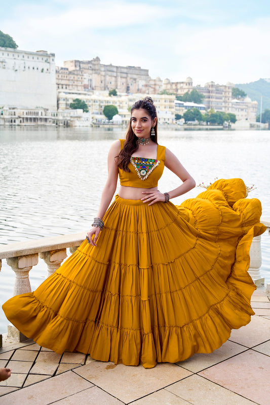 Musterd Pure Rayon Plain Stitched Navratri Lehenga Choli