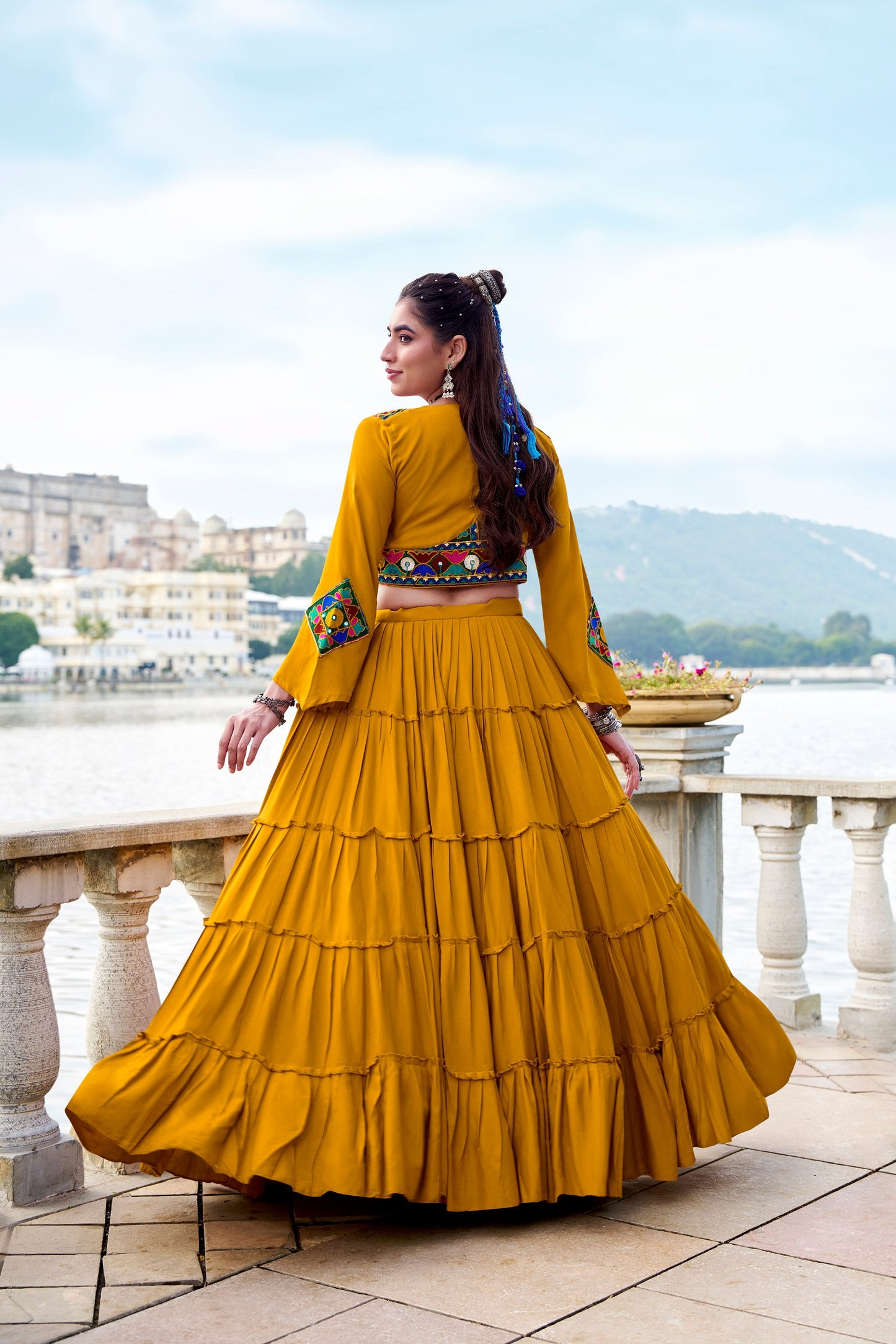 Musterd Pure Rayon Plain Stitched Navratri Lehenga Choli
