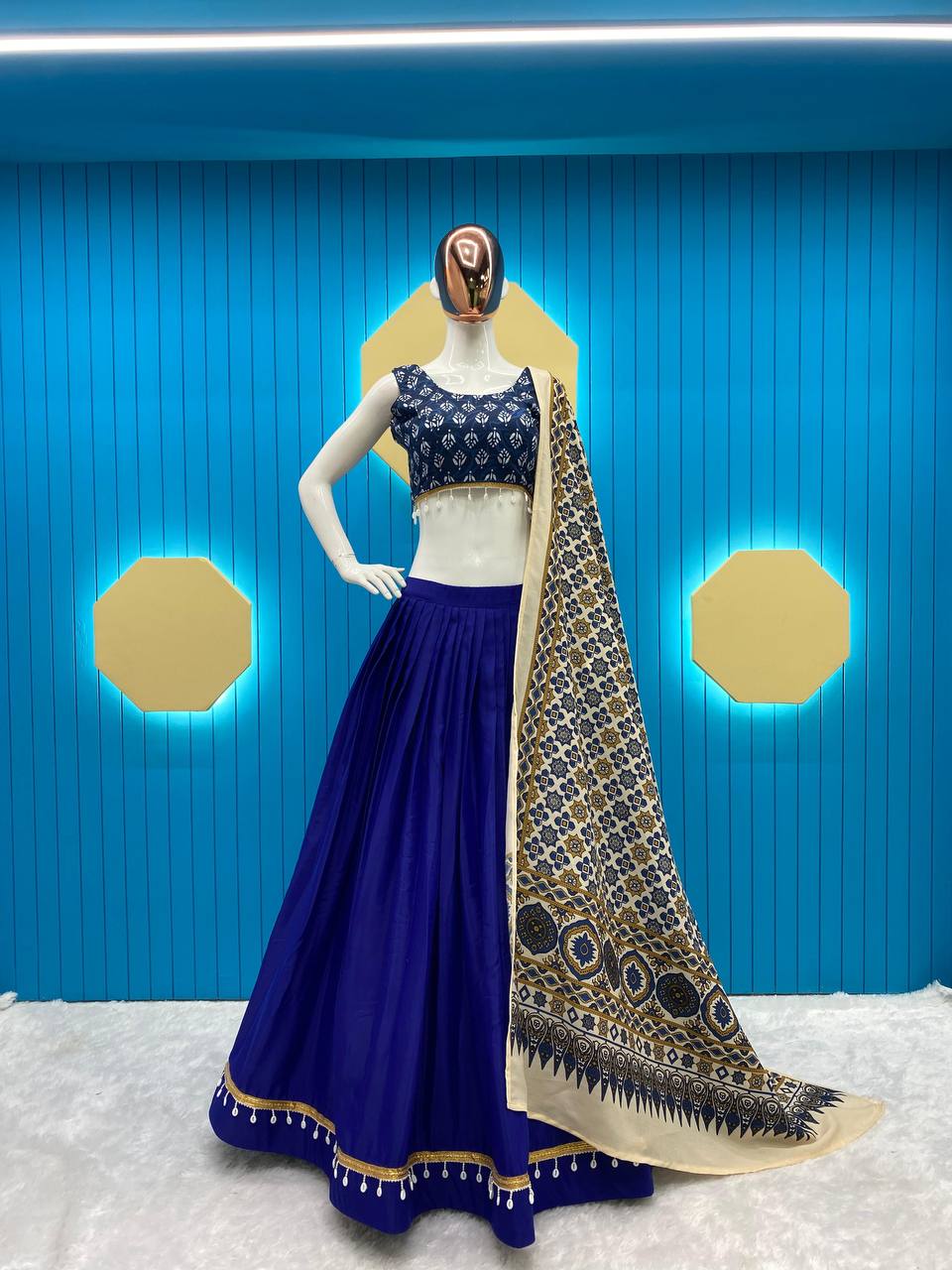 Blue Fancy Santoon With Kodi Lace Work Navratri Lehenga Choli