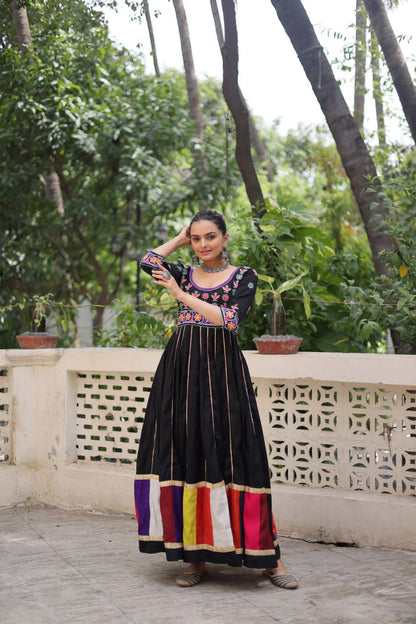 Black Roman With Multicolour Thread Work Navratri Gown