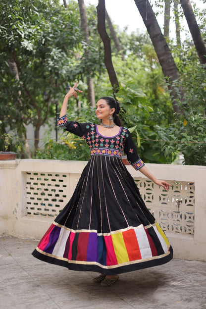 Black Roman With Multicolour Thread Work Navratri Gown