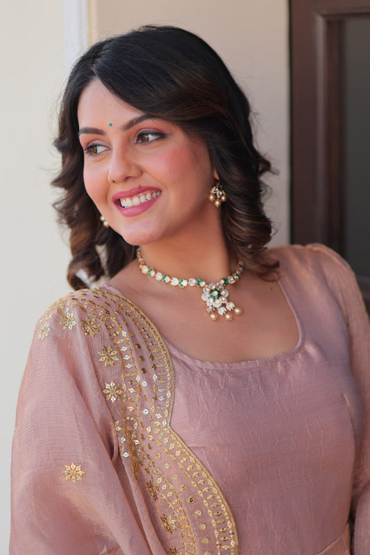Peach Color Fendy Chiffon With 12 Kali Stitched Gown