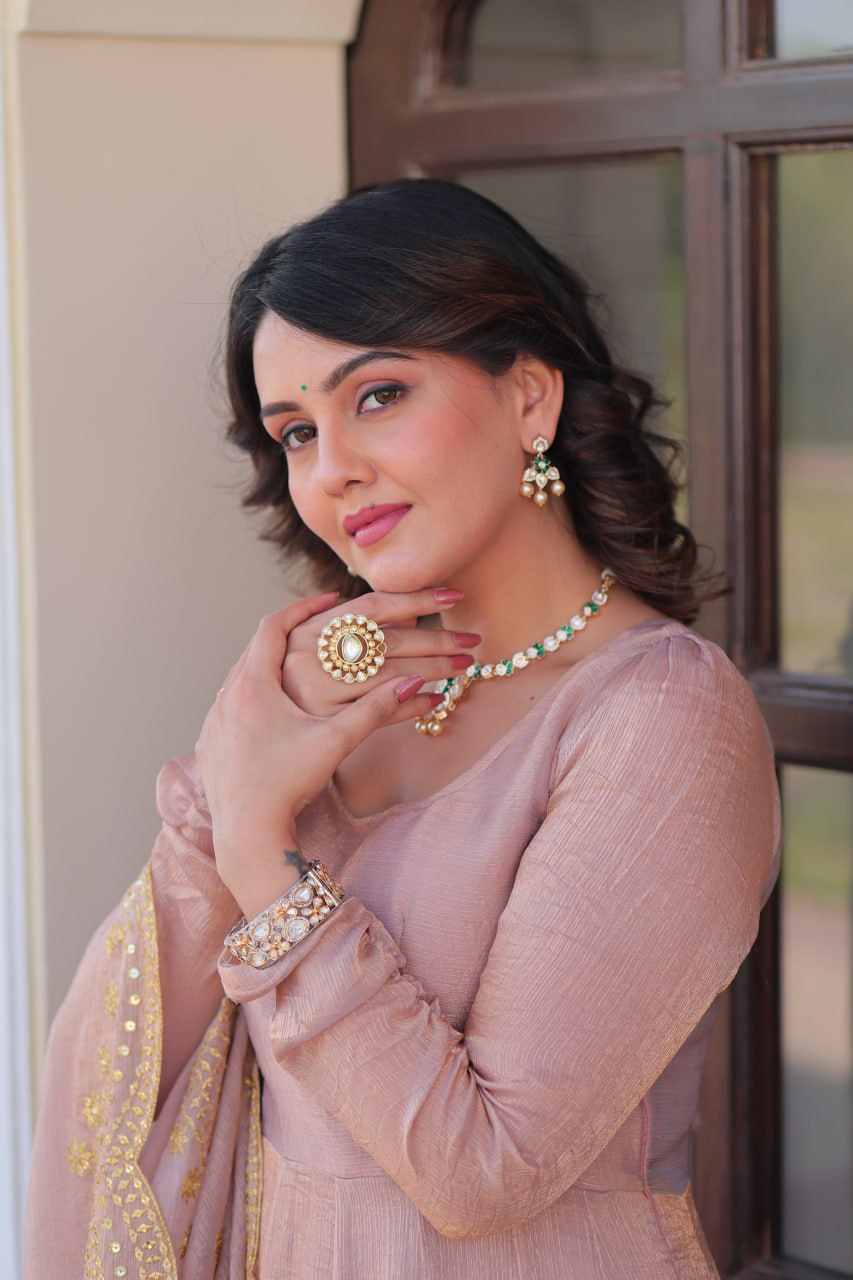 Peach Color Fendy Chiffon With 12 Kali Stitched Gown