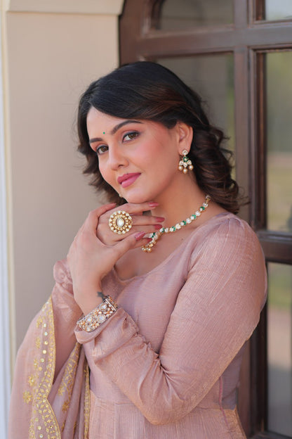 Peach Color Fendy Chiffon With 12 Kali Stitched Gown