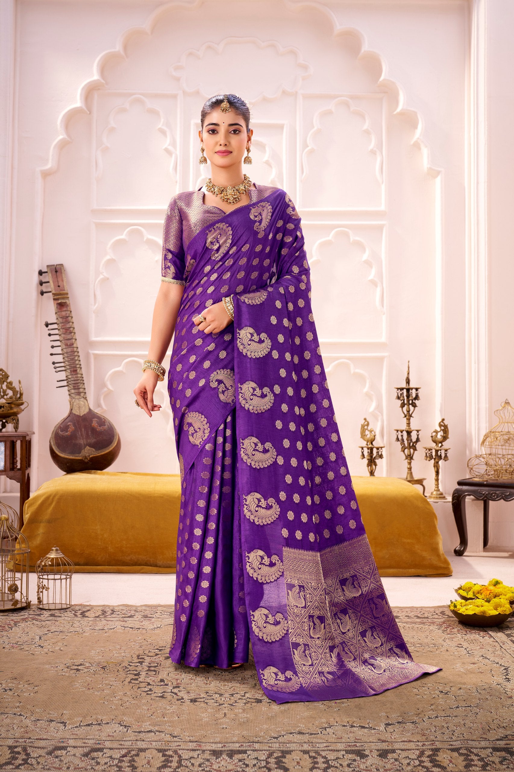 Royal Purple Roop Silk Saree with Traditional Zari Weaving Work by The Beauty Queen Surat
