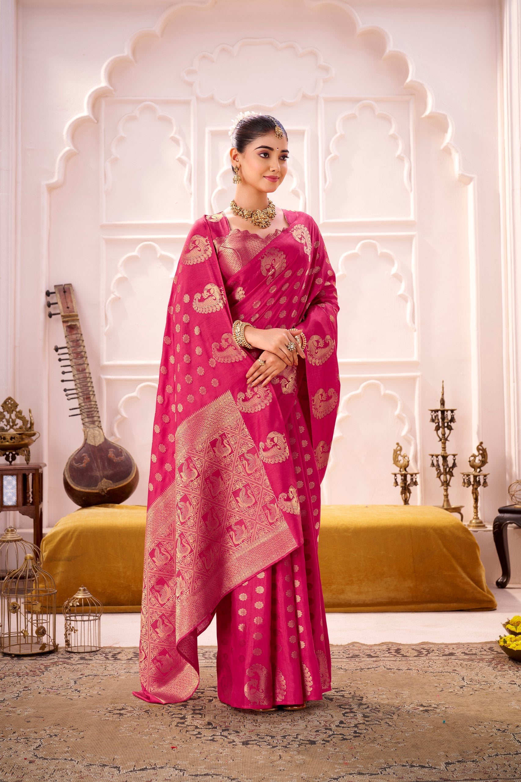 Elegant Pink Roop Silk Saree with Traditional Zari Weaving Work by The Beauty Queen Surat