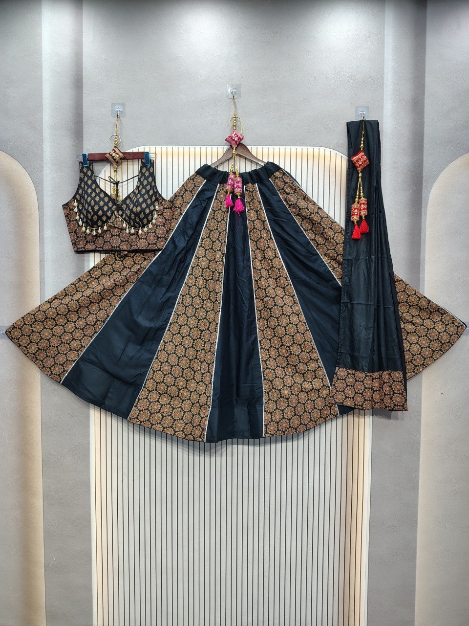 Modern black Ajrakh lehenga for garba and dandiya nights
