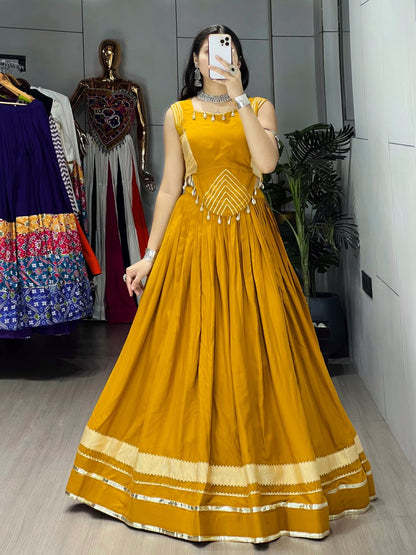 Musterd Pure Rayon Cotton Gamthi With Real Mirror Work Navratri Lehenga Choli