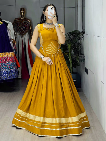 Musterd Pure Rayon Cotton Gamthi With Real Mirror Work Navratri Lehenga Choli