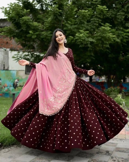 Coffee Reyon Full Stitched Printed Navratri Lehenga Choli