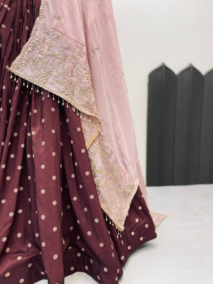 Coffee Reyon Full Stitched Printed Navratri Lehenga Choli