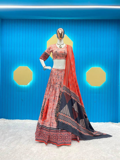 Maroon Multicolor Reyon With Printed Work Work Navratri Lehenga Choli