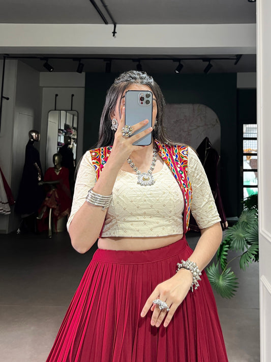 Maroon Pure Rayon Gotta Patti Lace Work Stitched Navratri Lehenga Choli