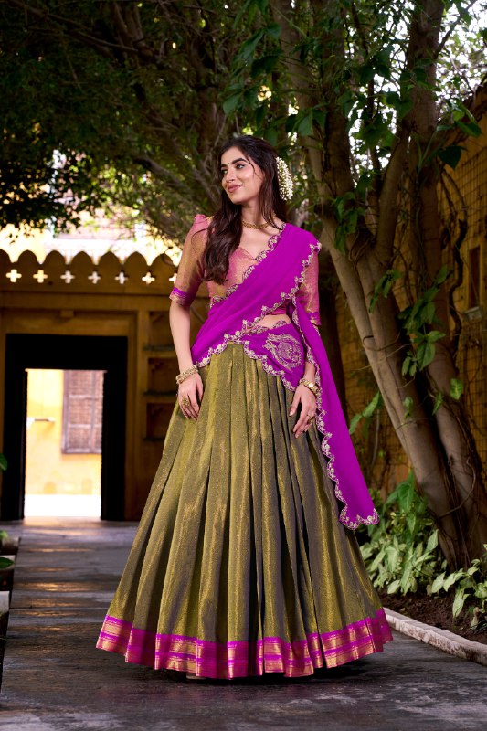 Pink Kanchipuram Zari Weaving Work Work Lehenga Choli