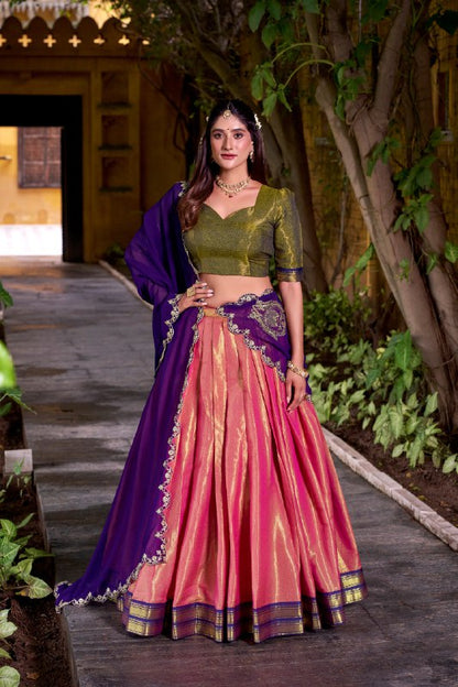 Purple Kanchipuram Zari Weaving Work Work Lehenga Choli