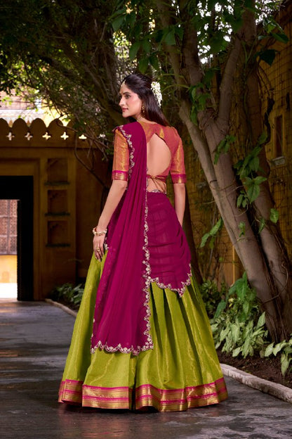 Rose Pink Kanchipuram Zari Weaving Work Work Lehenga Choli