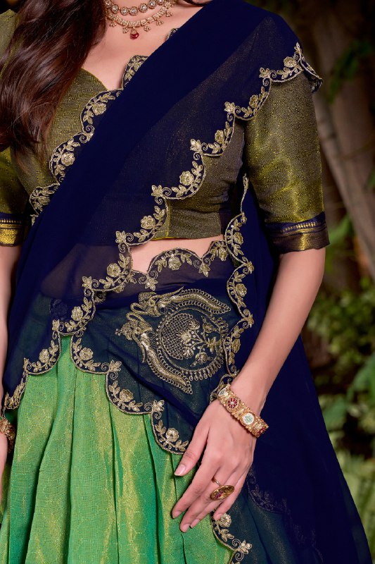 Navy Blue Kanchipuram Zari Weaving Work Work Lehenga Choli