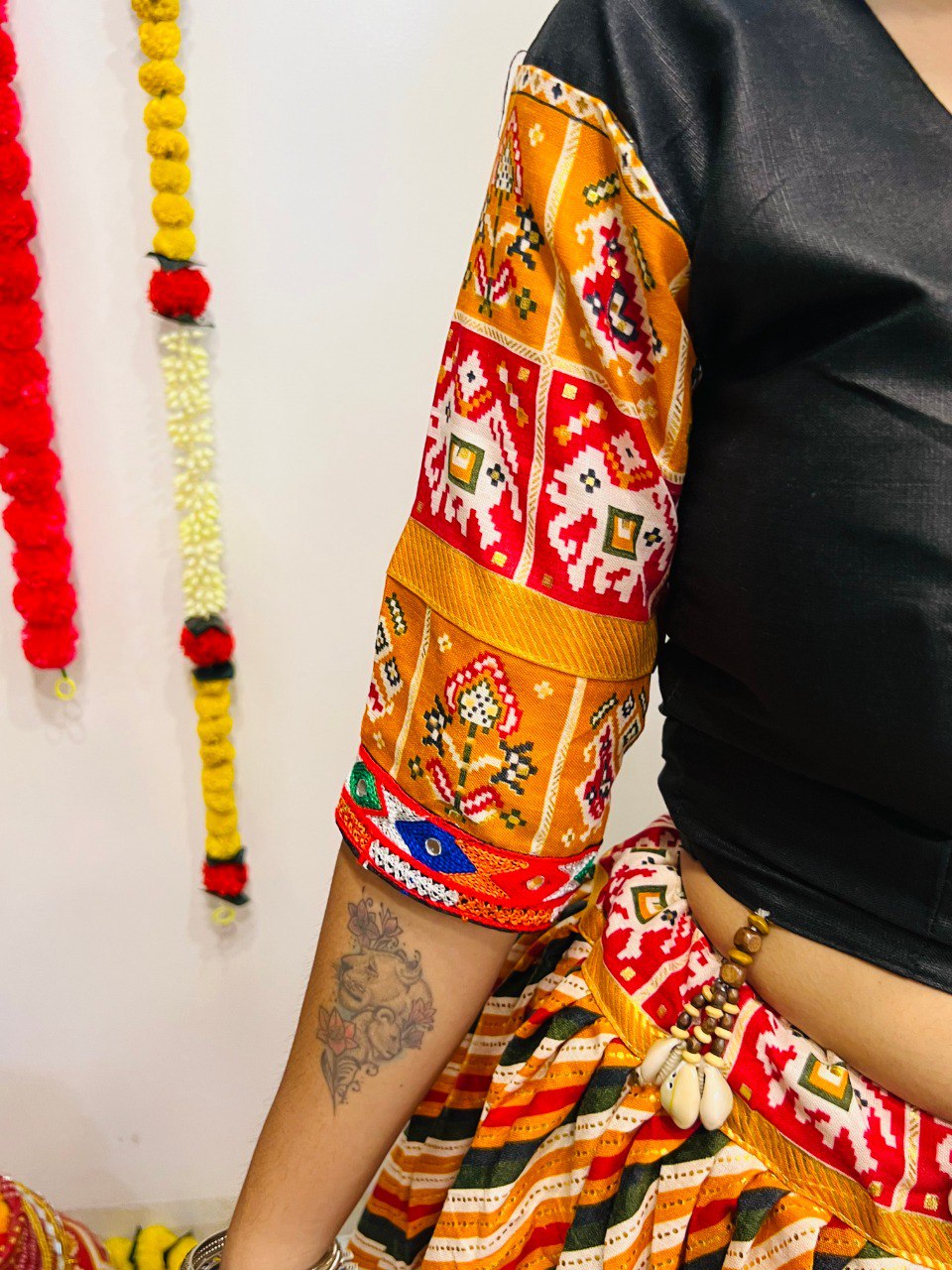 Yellow Milticolor Pure Cotton Silk Gamthi Work Butta Lace Work Navratri Lehenga Choli