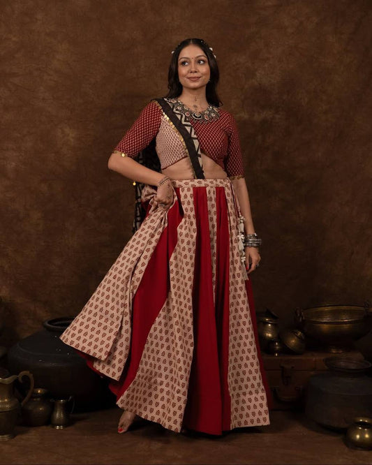 Maroon Reyon Full Stitched Navratri Lehenga Choli
