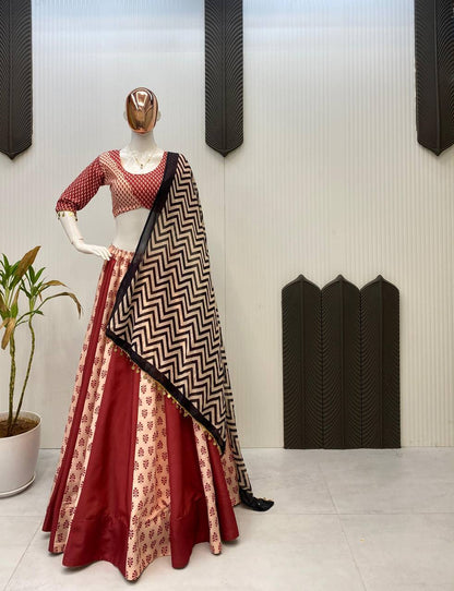 Maroon Reyon Full Stitched Navratri Lehenga Choli