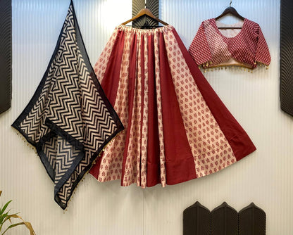 Maroon Reyon Full Stitched Navratri Lehenga Choli