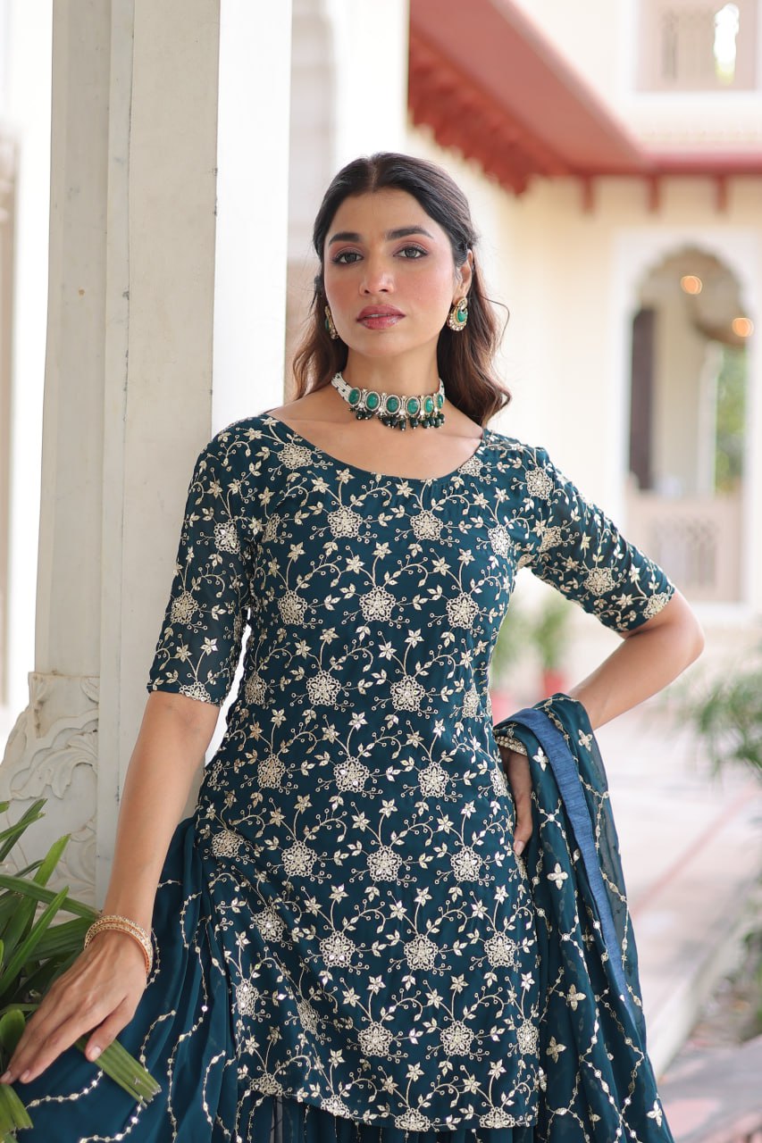 Rama Faux Georgette With Rich Sequins Embroidered Work Sharara