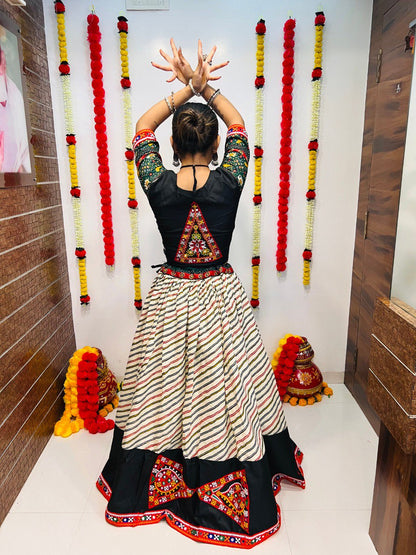 Milticolor Pure Cotton Silk Patola Print With Gamthi Work Butta Lace Work Navratri Lehenga Choli