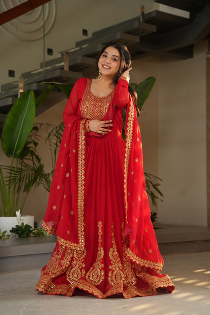 Pink Faux Blooming With Embroidery Zari Sequins Work Gown