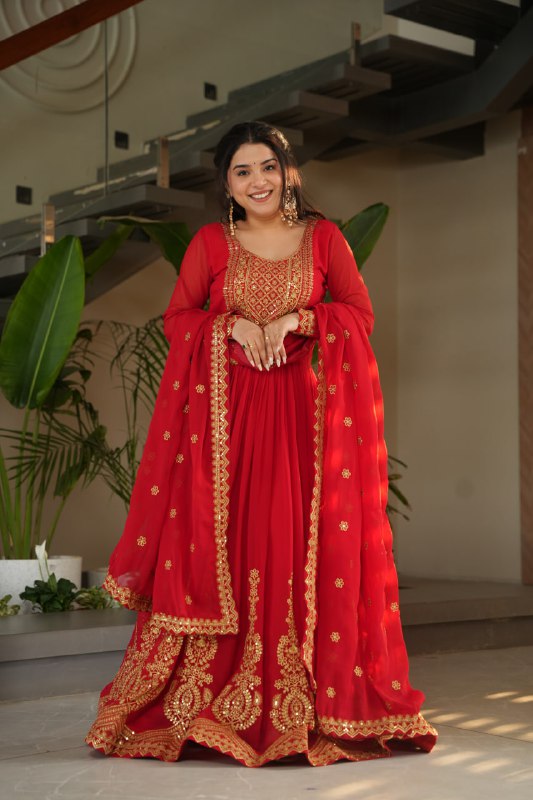 Pink Faux Blooming With Embroidery Zari Sequins Work Gown