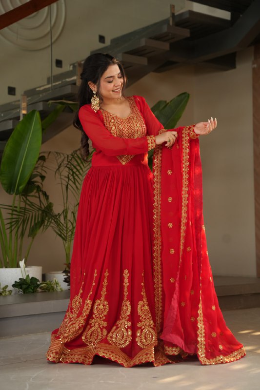 Pink Faux Blooming With Embroidery Zari Sequins Work Gown
