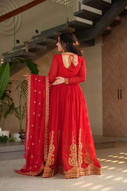 Pink Faux Blooming With Embroidery Zari Sequins Work Gown