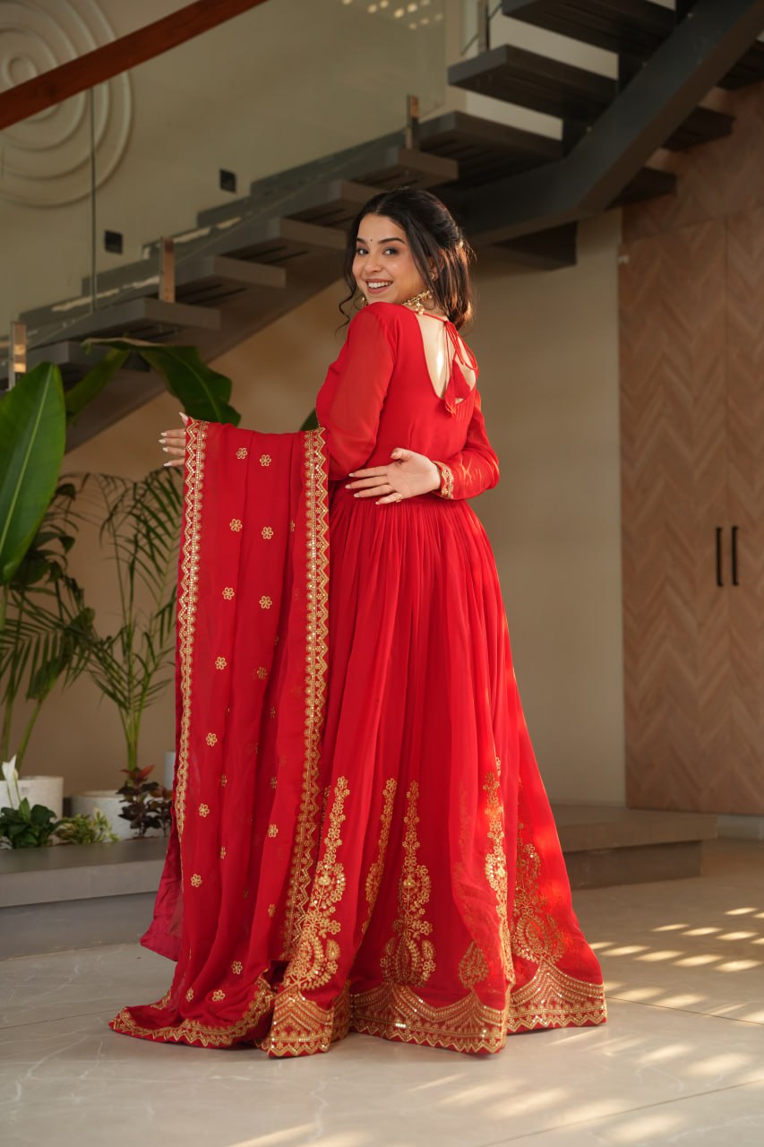 Pink Faux Blooming With Embroidery Zari Sequins Work Gown
