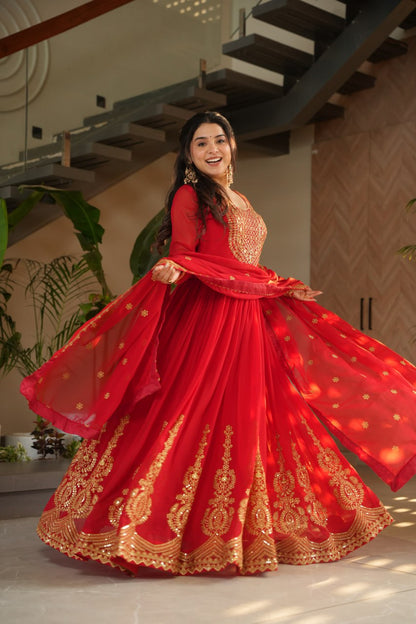 Pink Faux Blooming With Embroidery Zari Sequins Work Gown